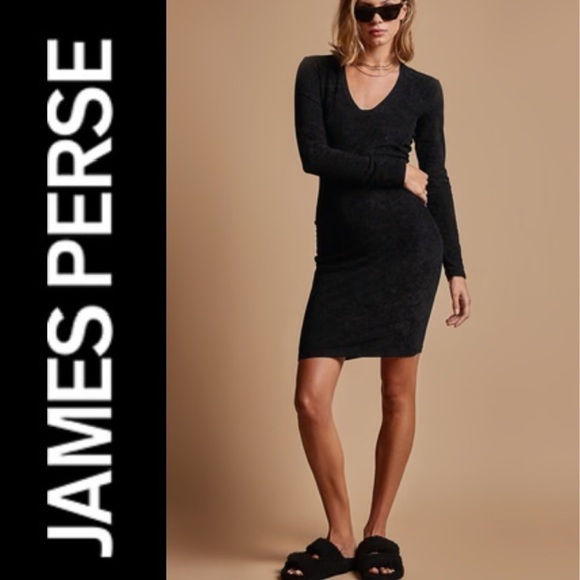 James Perse Dresses & Skirts - James Perse Stretchy Surplice Ruched Little Black Dress WJE6612